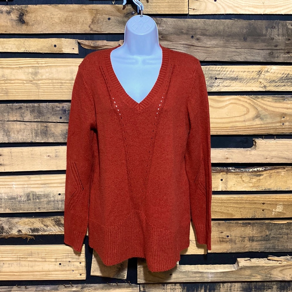SOFT SURROUNDINGS Everest V-Neck Sweater Sunrise Size‎ Medium Burnt Orange